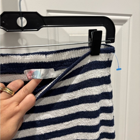 Free People Bailey 2 Piece  Set Skirt Top Terry Navy Blue White - Picture 6 of 7